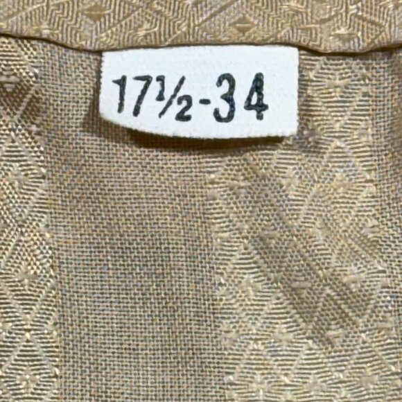 Vintage Mens Button-Down Shirt 17.5-34 Geometric Pattern Beige Long Sleeve 70's - Picture 5 of 10